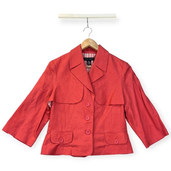 Larry Levine Womens Coral Swing Jacket Cropped Linen-Blend Blazer 3/4 Sleeve XL - Picture 2 of 12